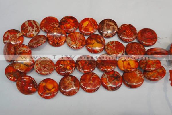 CDE522 15.5 inches 25mm flat round dyed sea sediment jasper beads