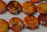 CDE757 15.5 inches 18mm flat round dyed sea sediment jasper beads