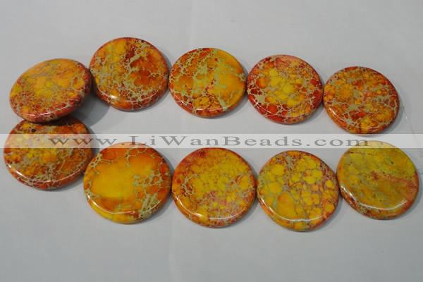 CDE758 15.5 inches 40mm flat round dyed sea sediment jasper beads