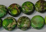 CDE937 15.5 inches 16mm flat round dyed sea sediment jasper beads