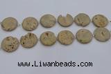 CDQ677 8 inches 30mm flat round druzy quartz beads wholesale