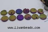 CDQ680 8 inches 30mm flat round druzy quartz beads wholesale