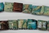 CDS38 12*12mm square double drilled dyed serpentine jasper beads