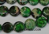 CDT170 15.5 inches 12mm flat round dyed aqua terra jasper beads