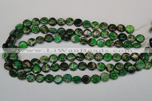 CDT170 15.5 inches 12mm flat round dyed aqua terra jasper beads