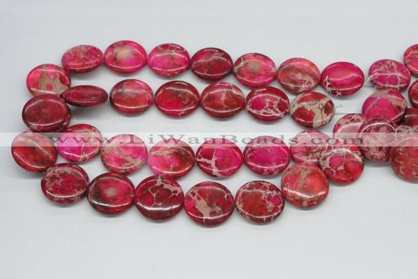 CDT18 15.5 inches 25mm flat round dyed aqua terra jasper beads