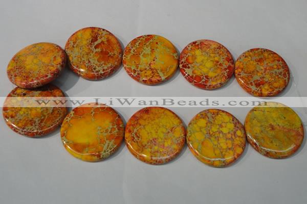 CDT758 15.5 inches 40mm flat round dyed aqua terra jasper beads