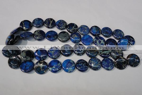 CDT908 15.5 inches 20mm flat round dyed aqua terra jasper beads