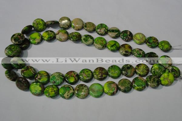 CDT937 15.5 inches 16mm flat round dyed aqua terra jasper beads