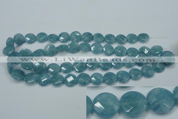 CEQ183 15.5 inches 14mm faceted coin blue sponge quartz beads