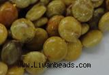 CFA41 15.5 inches 12mm flat round yellow chrysanthemum agate beads