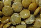 CFA42 15.5 inches 15mm flat round yellow chrysanthemum agate beads