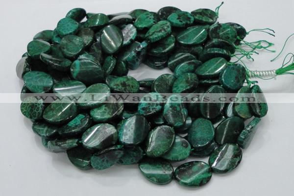 CFA73 15.5 inches 18*25mm twisted oval green chrysanthemum agate beads