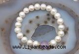 CFB1001 9mm - 10mm potato white freshwater pearl & lavender amethyst stretchy bracelet