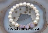 CFB1002 9mm - 10mm potato white freshwater pearl & lavender amethyst stretchy bracelet