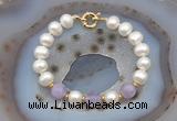 CFB1006 Hand-knotted 9mm - 10mm potato white freshwater pearl & lavender amethyst bracelet