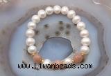 CFB1023 9mm - 10mm potato white freshwater pearl & moonstone stretchy bracelet