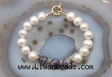 CFB1051 Hand-knotted 9mm - 10mm potato white freshwater pearl & dogtooth amethyst bracelet