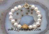 CFB1067 Hand-knotted 9mm - 10mm potato white freshwater pearl & picture jasper bracelet