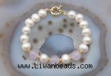 CFB1083 Hand-knotted 9mm - 10mm potato white freshwater pearl & candy jade bracelet