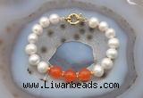 CFB1085 Hand-knotted 9mm - 10mm potato white freshwater pearl & candy jade bracelet