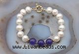 CFB1087 Hand-knotted 9mm - 10mm potato white freshwater pearl & candy jade bracelet