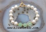 CFB1091 Hand-knotted 9mm - 10mm potato white freshwater pearl & candy jade bracelet