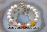 CFB1094 Hand-knotted 9mm - 10mm potato white freshwater pearl & colorful candy jade bracelet