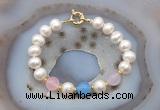 CFB1095 Hand-knotted 9mm - 10mm potato white freshwater pearl & colorful candy jade bracelet