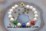 CFB1097 Hand-knotted 9mm - 10mm potato white freshwater pearl & colorful candy jade bracelet