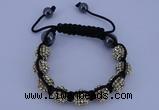 CFB555 10mm round rhinestone with hematite beads adjustable bracelet