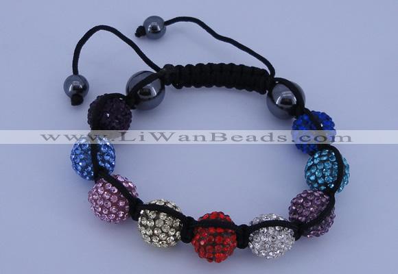 CFB567 12mm round rhinestone with hematite beads adjustable bracelet