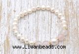 CFB600 6-7mm potato white freshwater pearl & rose quartz stretchy bracelet