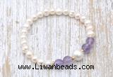 CFB602 6-7mm potato white freshwater pearl & amethyst stretchy bracelet