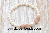 CFB605 6-7mm potato white freshwater pearl & moonstone stretchy bracelet