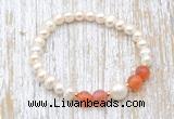 CFB609 6-7mm potato white freshwater pearl & fire agate stretchy bracelet