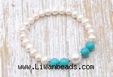 CFB613 6-7mm potato white freshwater pearl & turquoise stretchy bracelet