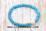 CFB703 faceted rondelle turquoise & potato white freshwater pearl stretchy bracelet