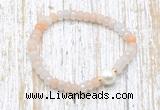 CFB709 faceted rondelle pink aventurine & potato white freshwater pearl stretchy bracelet