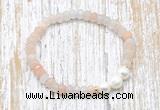 CFB710 faceted rondelle pink aventurine & potato white freshwater pearl stretchy bracelet