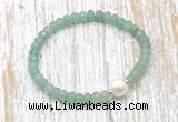 CFB712 faceted rondelle green aventurine & potato white freshwater pearl stretchy bracelet