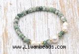 CFB717 faceted rondelle Qinghai jade & potato white freshwater pearl stretchy bracelet