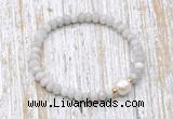 CFB721 faceted rondelle white crazy lace agate & potato white freshwater pearl stretchy bracelet