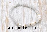 CFB723 faceted rondelle white crazy lace agate & potato white freshwater pearl stretchy bracelet