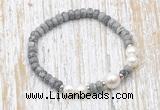 CFB735 faceted rondelle grey picture jasper & potato white freshwater pearl stretchy bracelet