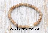 CFB736 faceted rondelle picture jasper & potato white freshwater pearl stretchy bracelet