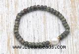 CFB742 faceted rondelle dragon blood jasper & potato white freshwater pearl stretchy bracelet