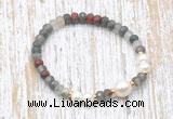 CFB747 faceted rondelle African bloodstone & potato white freshwater pearl stretchy bracelet