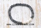 CFB752 faceted rondelle black labradorite & potato white freshwater pearl stretchy bracelet