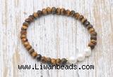 CFB767 faceted rondelle yellow tiger eye & potato white freshwater pearl stretchy bracelet